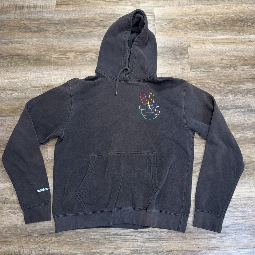 Adidas Originals Long-Sleeve Peace Sign Faded Black Pullover Hoodie Mens Large